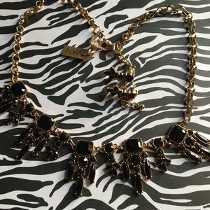 IMAN Black Goldtone Chain & Earrings Set